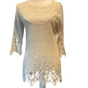 Toffee Apple Size Small  Boho Cottage Fairy Cream Crochet Top Layering Cover Up